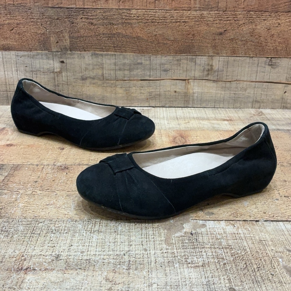 Dansko Ballet Flats Womens Size 8.5 39 Black Suede Bow Slip On Comfort Shoes